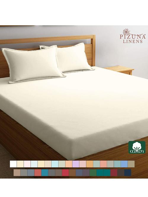 pizuna cotton 400 thread count solid long staple cotton satin single size elastic fitted sheet with 1 pillow covers (new ivory) - 18471119 - Very Small Image - 1