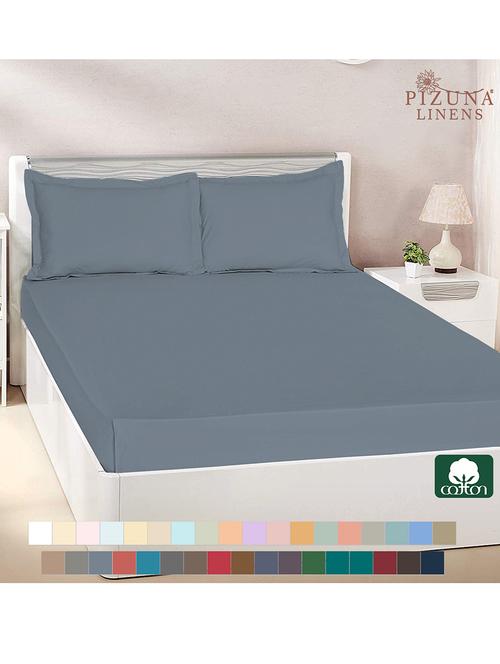 pizuna cotton 400 thread count solid long staple cotton satin double size flat sheet with 2 pillow covers flinstone blue - 18471132 - Very Small Image - 1