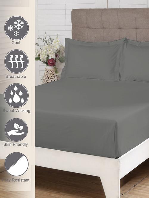 pizuna cotton 400 thread count solid long staple cotton satin double size flat sheet with 2 pillow covers pearl grey - 18471139 - Very Small Image - 1