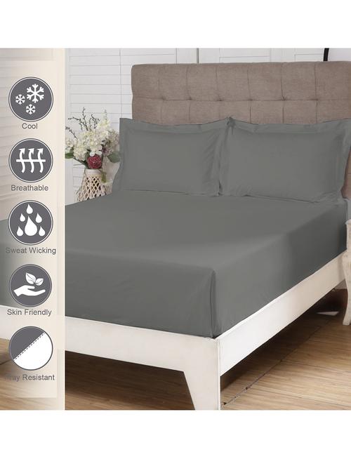 pizuna cotton 400 thread count solid long staple cotton satin king size flat sheet with 2 pillow covers pearl grey - 18471140 - Very Small Image - 1