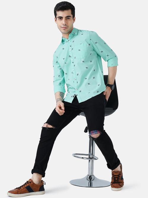 mens leaf print casual shirt - 18471430 - Very Small Image - 1