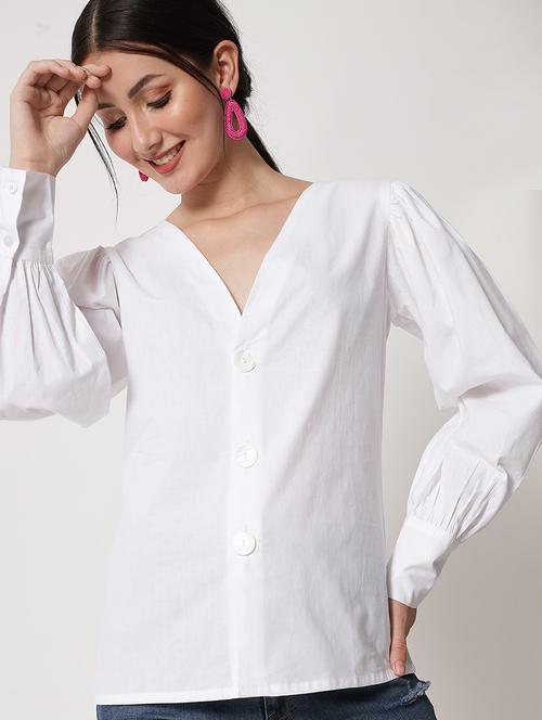 v neck solid regular top - 18472062 - Very Small Image - 1
