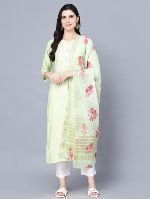 embroidered kurta pant set with floral dupatta - 18472477 - Very Small Image - 1