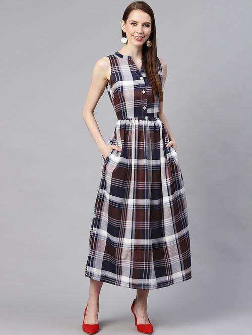 mandarin neck checkered maxi dress - 18472566 - Very Small Image - 1