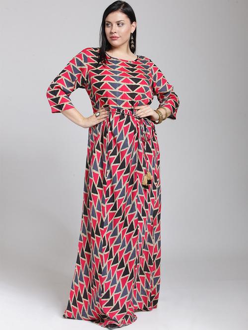 round neck geometric print fit & flare dress - 18472570 - Very Small Image - 1