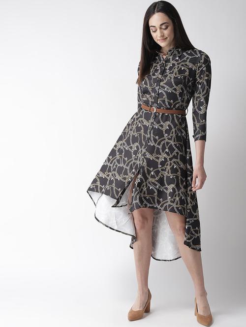 shirt collar printed high-low dress - 18472573 - Very Small Image - 1