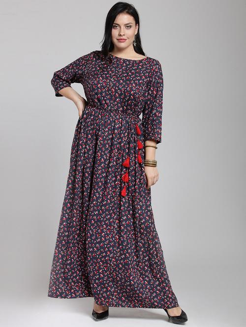 draw-string waist printed fit & flare dress - 18472650 - Very Small Image - 1