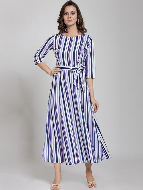 striped front tie fit & flare dress - 18472731 - Very Small Image - 1