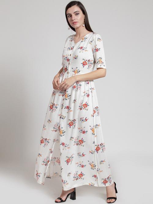 v neck floral flared maxi dress - 18472733 - Very Small Image - 1