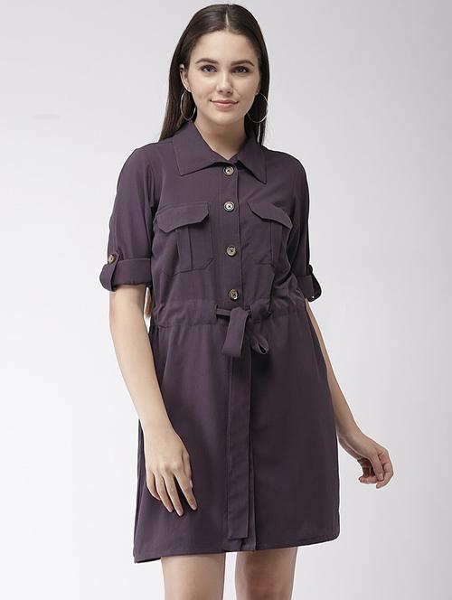 tie front solid shirt dress - 18472806 - Very Small Image - 1