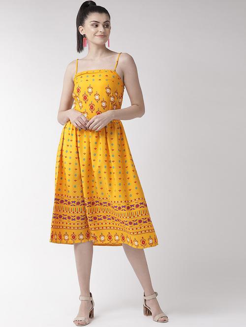 printed cami neck a-line dress - 18472810 - Very Small Image - 1