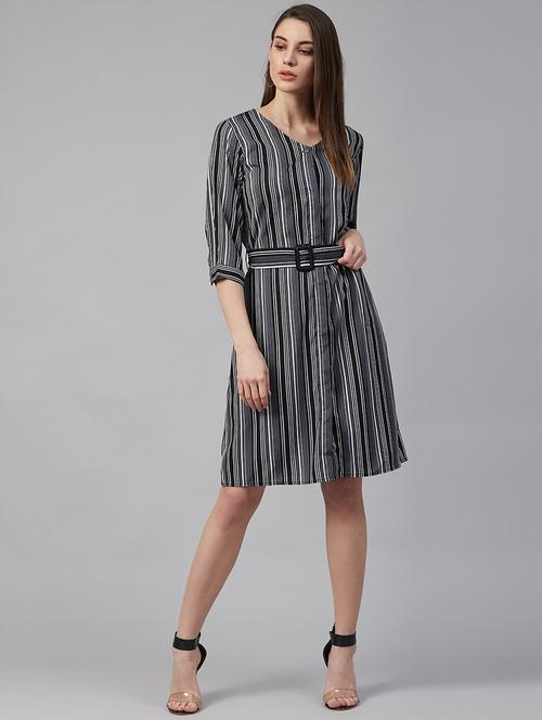 v neck striped a-line dress - 18472814 - Very Small Image - 1