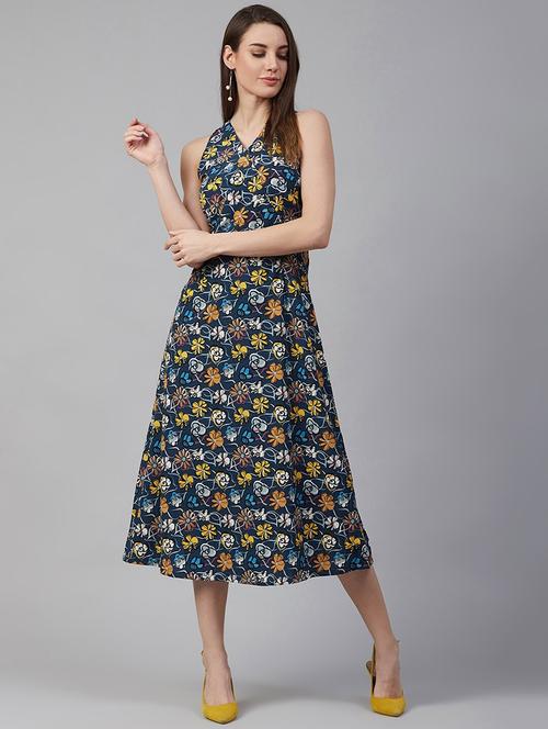 v neck printed a-line dress - 18472815 - Very Small Image - 1
