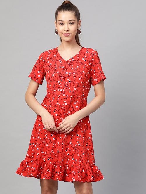 v neck floral a-line dress - 18472816 - Very Small Image - 1
