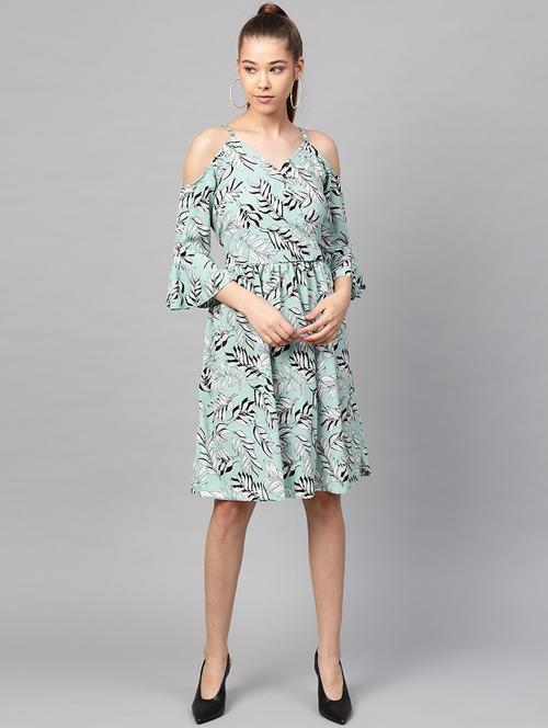 floral cold shoulder fit & flare dress - 18472823 - Very Small Image - 1