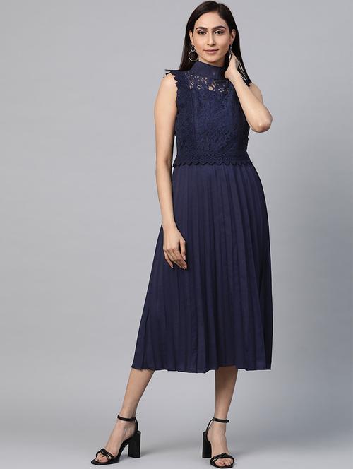 high neck solid a-line dress - 18472825 - Very Small Image - 1