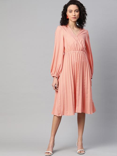 overlap neck solid wrap dress - 18472837 - Very Small Image - 1
