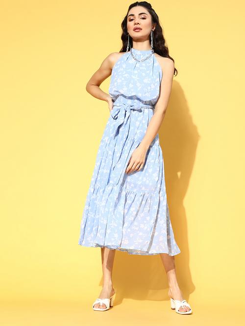 halter neck floral a-line dress - 18472864 - Very Small Image - 1