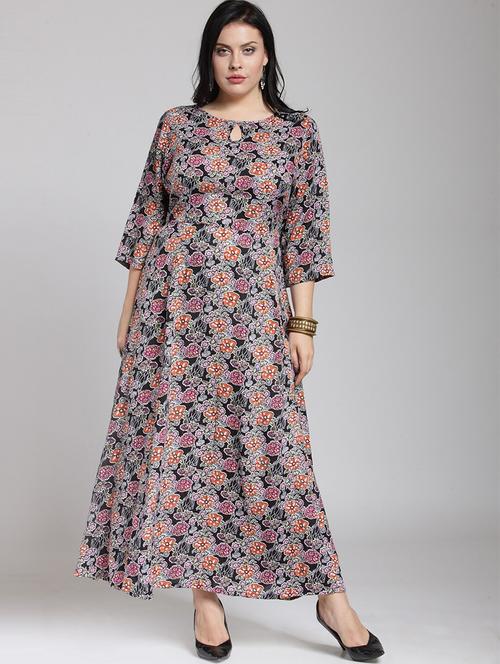 key hole neck floral fit & flare dress - 18473058 - Very Small Image - 1