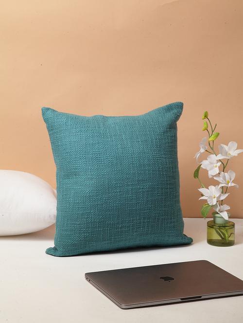 blanc9 peacock blue cotton square cushion cover 16x16 inches - 18473100 - Very Small Image - 1
