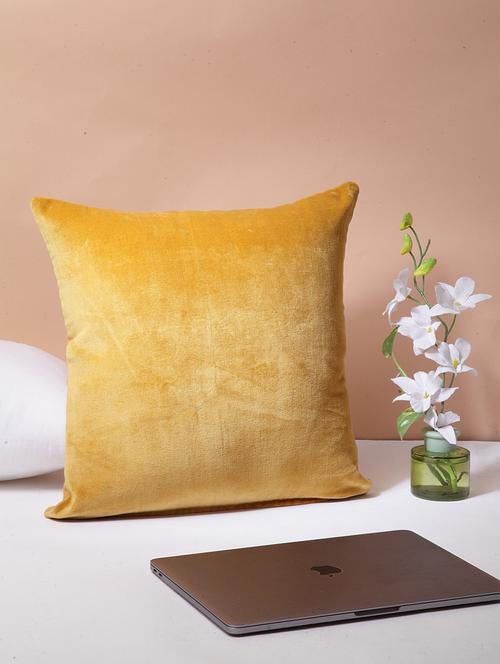 blanc9 bright yellow ochre cotton square cushion cover 16x16 inches - 18473101 - Very Small Image - 1
