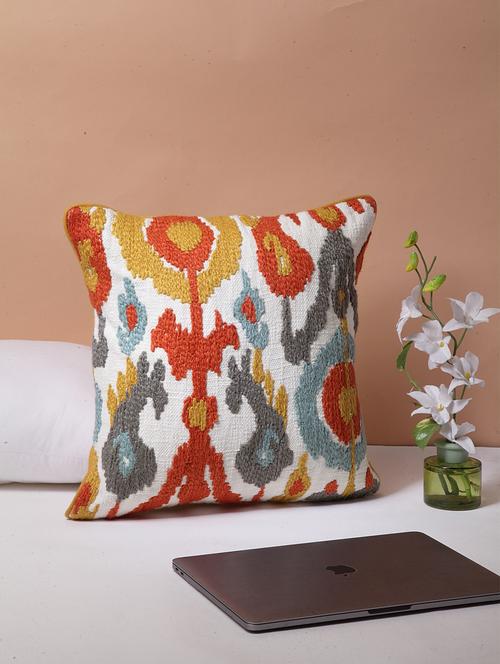 blanc9 peppy ikat embroidered cotton cushion cover 16x16inches - 18473129 - Very Small Image - 1
