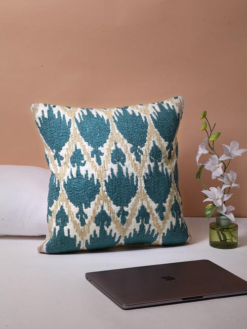 blanc9 beryl ikat embroidered cotton cushion cover 16x16inches - 18473130 - Very Small Image - 1
