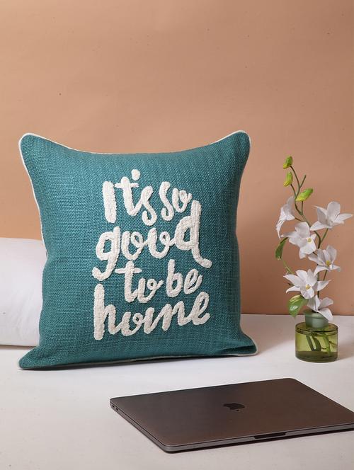 blanc9 peacock blue cottontufted square cushion cover 16x16inches - 18473132 - Very Small Image - 1