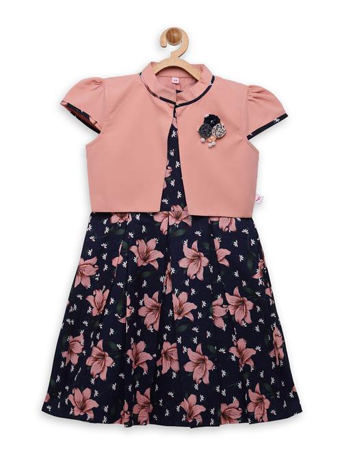 girls navy blue floral frock with jacket - 18473254 - Very Small Image - 1