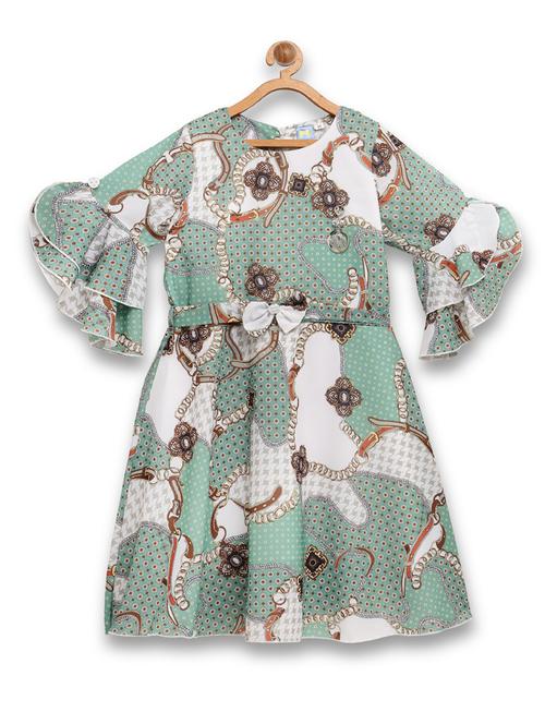 girls sea green printed frock - 18473263 - Very Small Image - 1