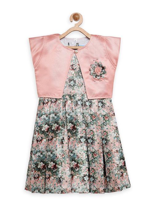 girls pink floral frock with jacket - 18473297 - Very Small Image - 1