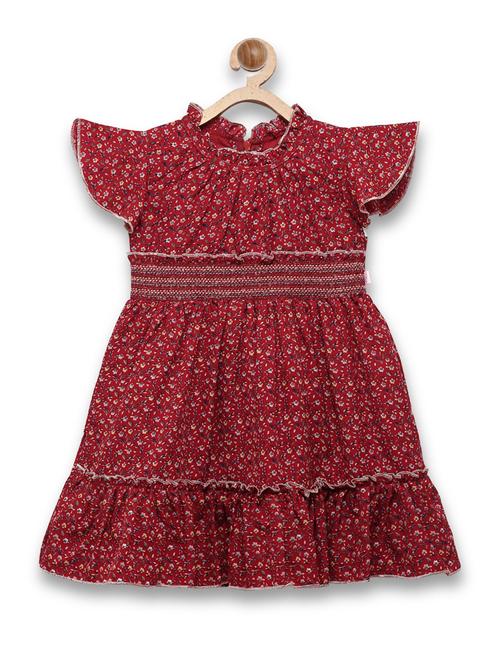girls maroon floral frock - 18473306 - Very Small Image - 1