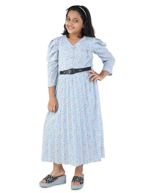 girls blue floral frock - 18473336 - Very Small Image - 1