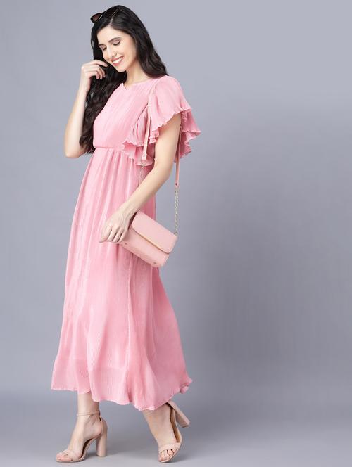 flute sleeved solid fit & flare dress - 18473342 - Very Small Image - 1