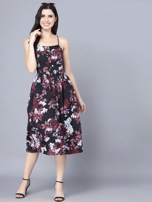 shoulder strap printed fit & flare dress - 18473359 - Very Small Image - 1