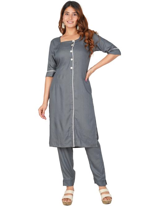grey rayon kurta pant set - 18473378 - Very Small Image - 1