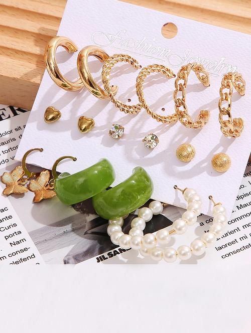 the vine girl fashion pearl studs and hoop earrings 9 pair combo for women and girls - 18473393 - Very Small Image - 1