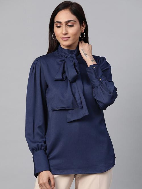 tie up neck solid regular top - 18473405 - Very Small Image - 1