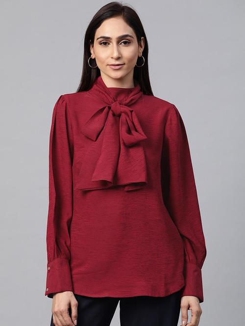 tie up neck solid regular top - 18473406 - Very Small Image - 1