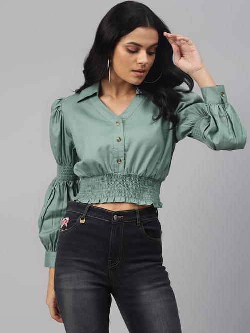 women's blouson collared top - 18473441 - Very Small Image - 1