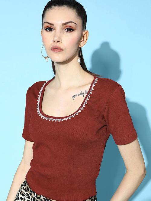 round neck solid regular top - 18473475 - Very Small Image - 1