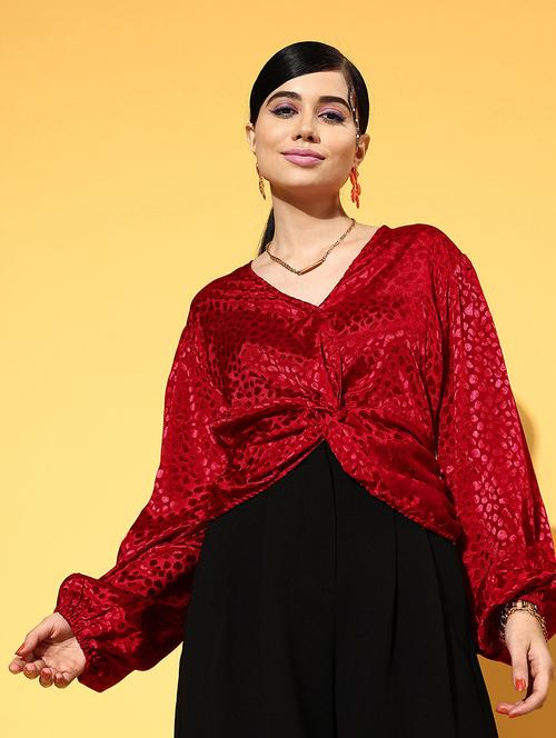 v neck self design regular top - 18473524 - Very Small Image - 1