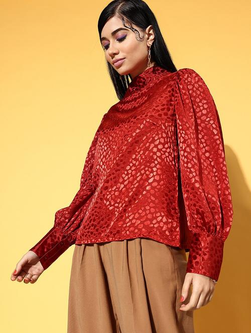 high neck self design regular top - 18473532 - Very Small Image - 1