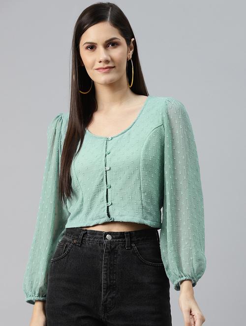 women's crop scoop neck top - 18473579 - Very Small Image - 1