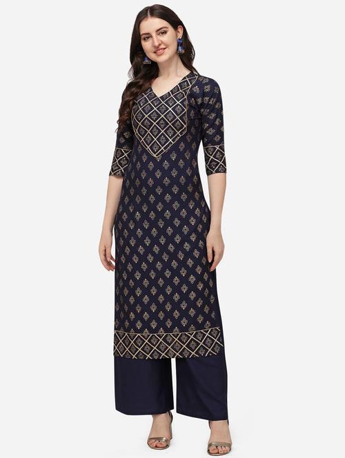foil print straight kurta - 18473728 - Very Small Image - 1
