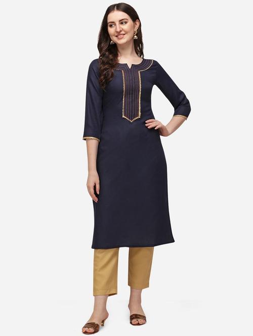 lace detailed solid straight kurta - 18473740 - Very Small Image - 1