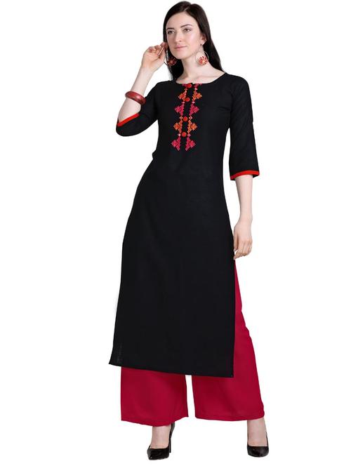yoke embroidered solid straight kurta - 18473815 - Very Small Image - 1