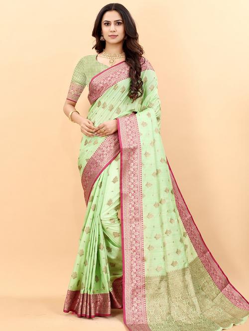 jacquard work woven saree with blouse - 18473941 - Very Small Image - 1