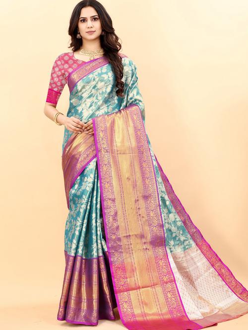 jacquard work woven saree with blouse - 18473944 - Very Small Image - 1