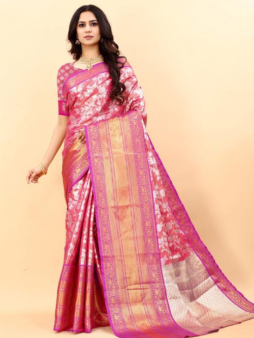 jacquard work woven saree with blouse - 18473949 - Very Small Image - 1